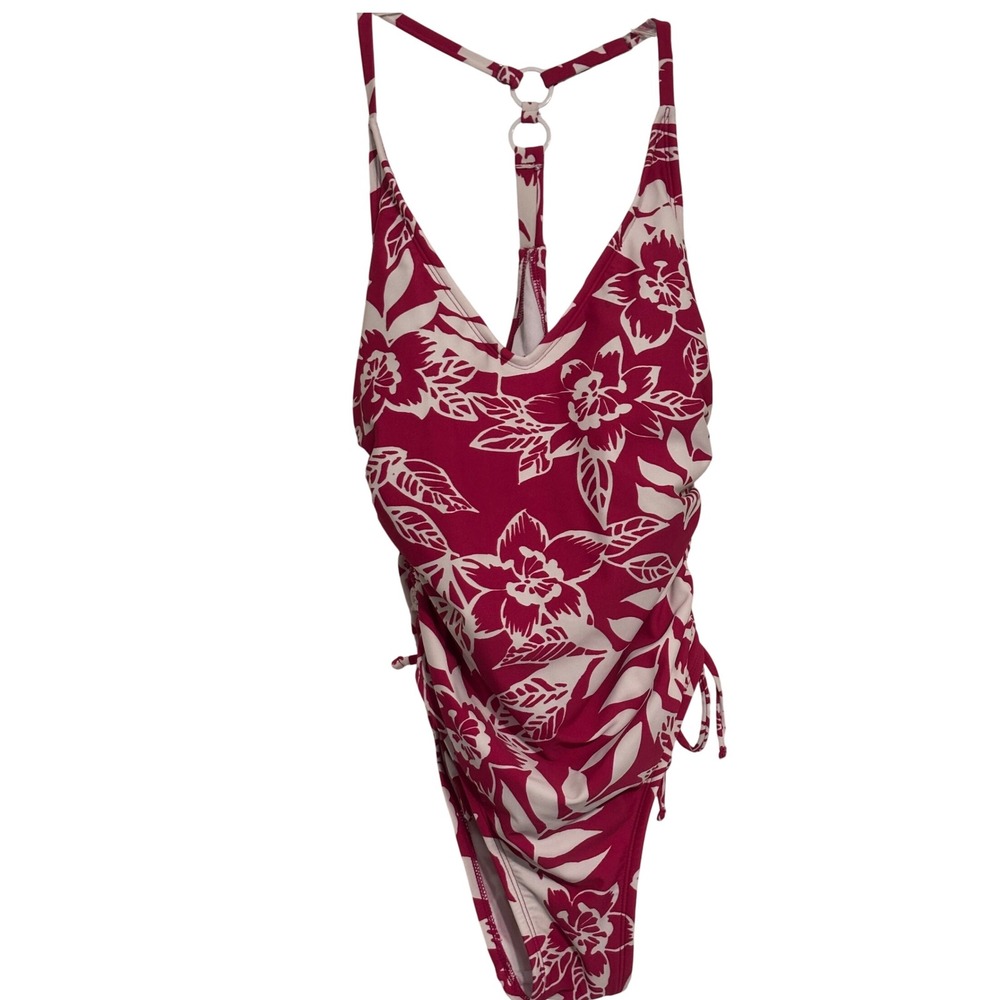 Kona Sol Floral One Piece Swimsuit Tummy Control Ruched‎ Side Medium flattering